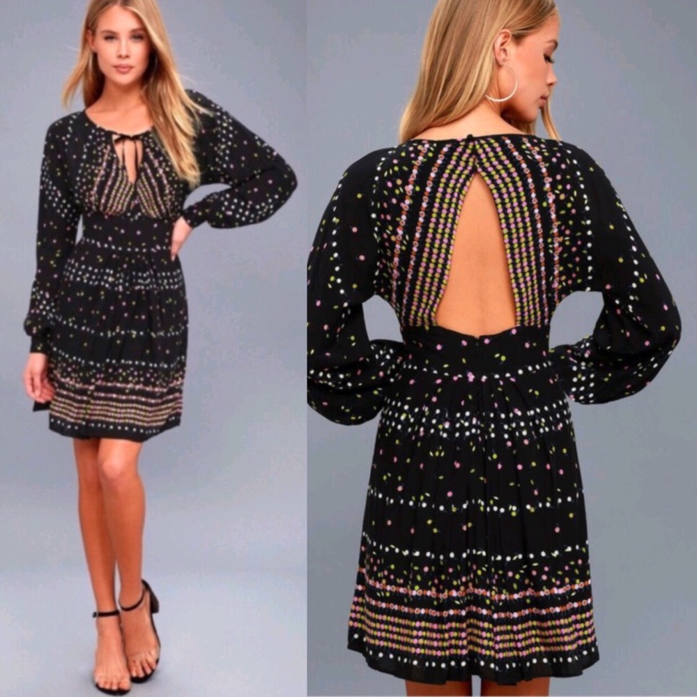 Free People Coryn Printed Cutout back Skater Dress